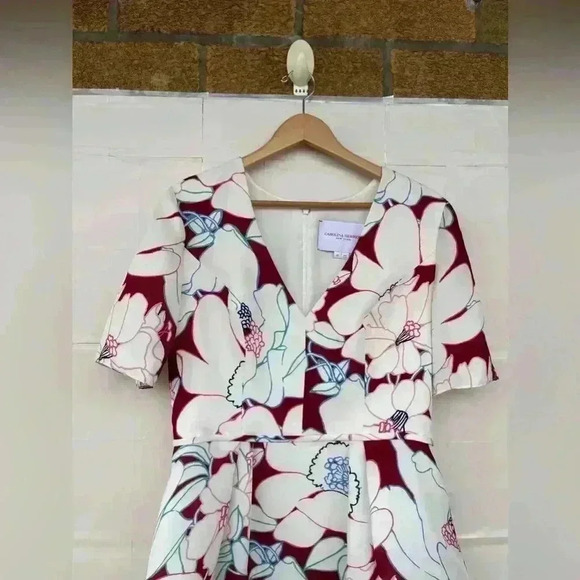 CAROLINA HERRERA Oleander Print Silk Fit & flare dress size 10 - Picture 4 of 17
